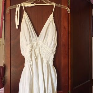 white long v neck plunge dress